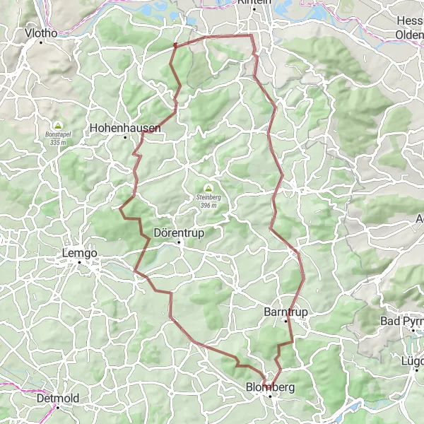 Karten-Miniaturansicht der Radinspiration "Rund um Blomberg: Naturerlebnisse auf Schotterwegen" in Detmold, Germany. Erstellt vom Tarmacs.app-Routenplaner für Radtouren