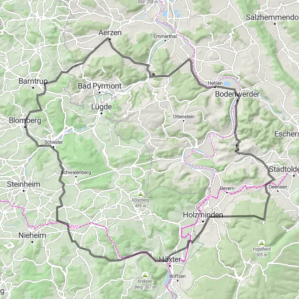 Map miniature of "Discover Road Cycling Paradise" cycling inspiration in Detmold, Germany. Generated by Tarmacs.app cycling route planner