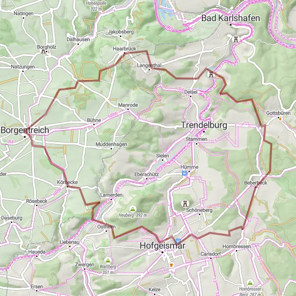 Map miniature of "The Gravel Adventure" cycling inspiration in Detmold, Germany. Generated by Tarmacs.app cycling route planner