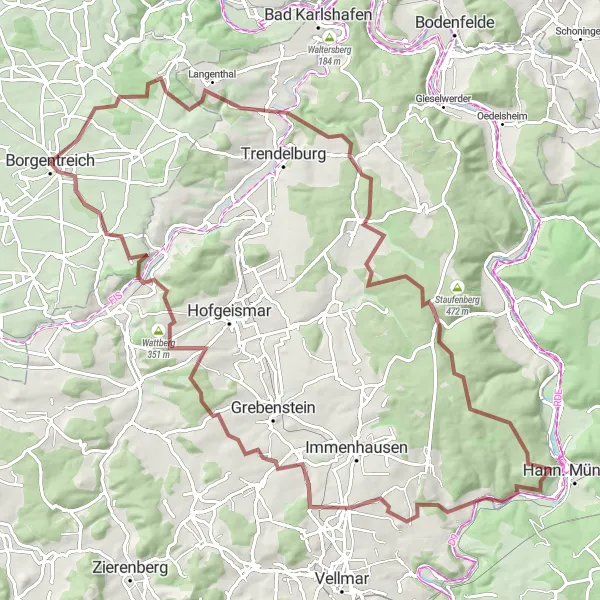 Karten-Miniaturansicht der Radinspiration "Gravelabenteuer durch Detmold" in Detmold, Germany. Erstellt vom Tarmacs.app-Routenplaner für Radtouren
