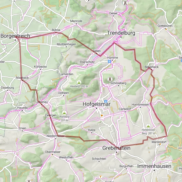 Map miniature of "The Historic Gravel Route" cycling inspiration in Detmold, Germany. Generated by Tarmacs.app cycling route planner