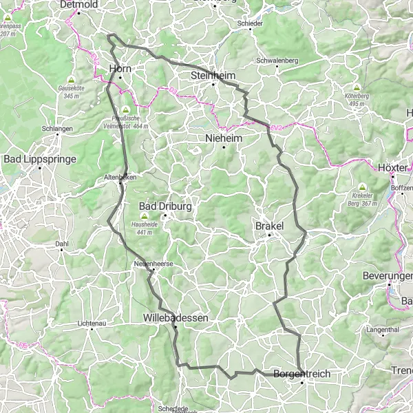 Map miniature of "Altenbeken Loop" cycling inspiration in Detmold, Germany. Generated by Tarmacs.app cycling route planner