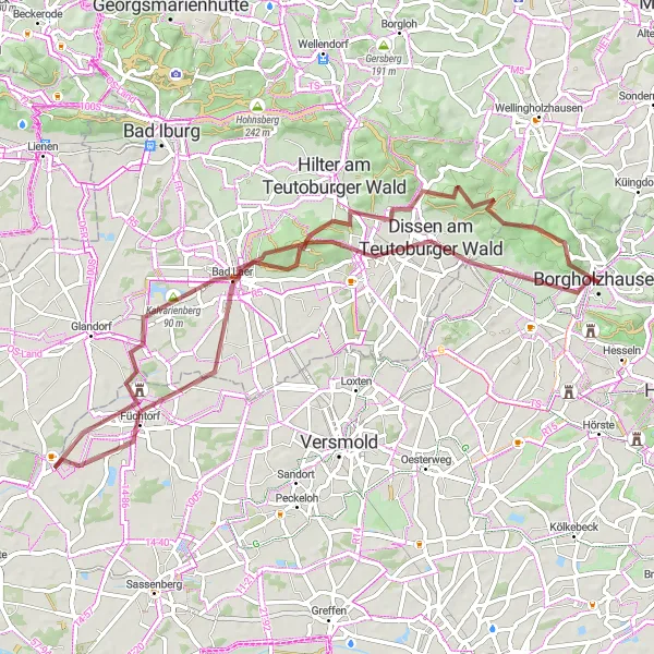 Map miniature of "Rural Charm and Borgholzhausener Pass" cycling inspiration in Detmold, Germany. Generated by Tarmacs.app cycling route planner