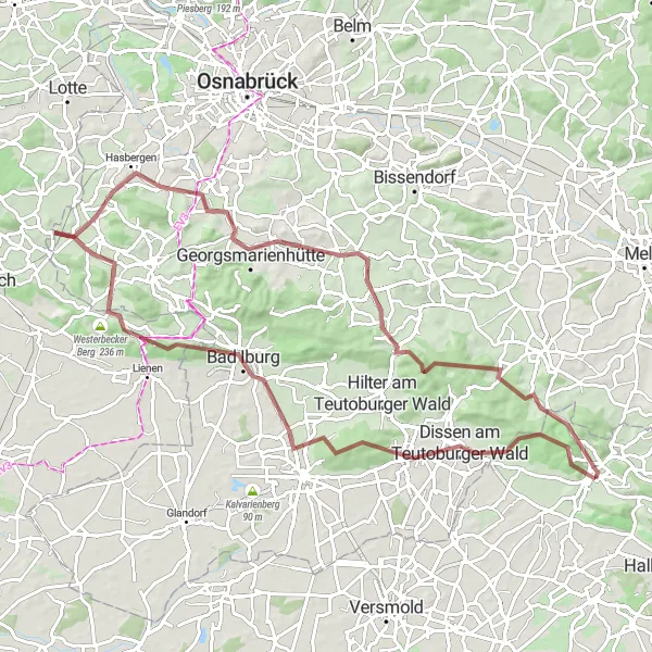 Map miniature of "Westerbecker Berg Gravel Challenge" cycling inspiration in Detmold, Germany. Generated by Tarmacs.app cycling route planner