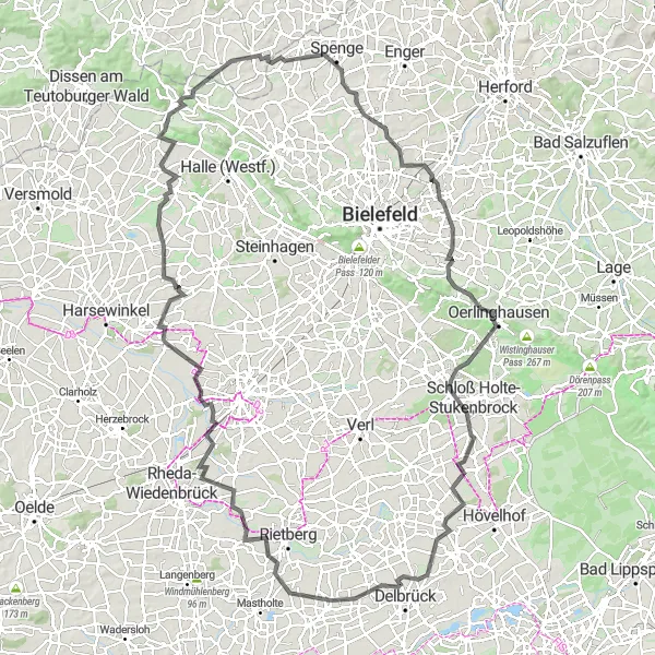 Map miniature of "The Sundernberg Loop" cycling inspiration in Detmold, Germany. Generated by Tarmacs.app cycling route planner
