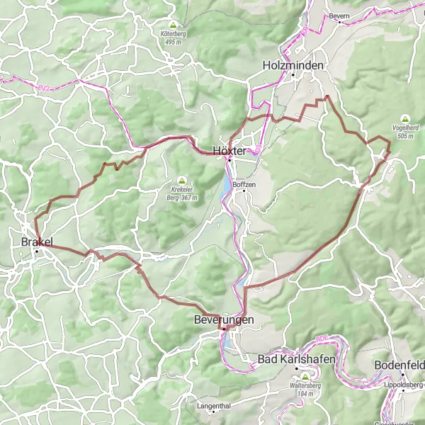 Map miniature of "The Gravel Explorer" cycling inspiration in Detmold, Germany. Generated by Tarmacs.app cycling route planner