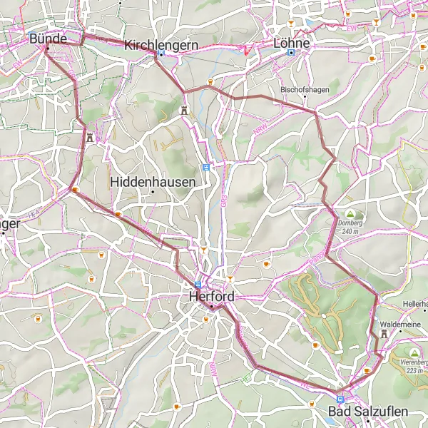 Map miniature of "Gravel Adventure Reviver" cycling inspiration in Detmold, Germany. Generated by Tarmacs.app cycling route planner