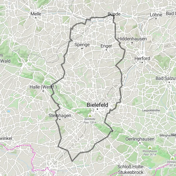 Karten-Miniaturansicht der Radinspiration "Panorama-Tour durch Detmold" in Detmold, Germany. Erstellt vom Tarmacs.app-Routenplaner für Radtouren