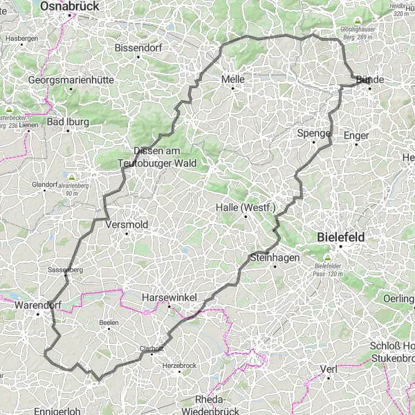 Map miniature of "Land of Legends" cycling inspiration in Detmold, Germany. Generated by Tarmacs.app cycling route planner