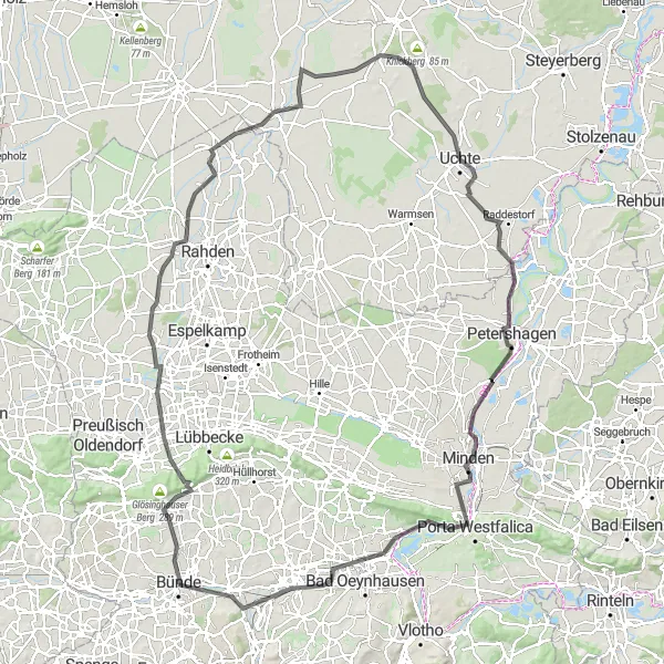 Map miniature of "Bünde - Wittekindsberg Loop" cycling inspiration in Detmold, Germany. Generated by Tarmacs.app cycling route planner