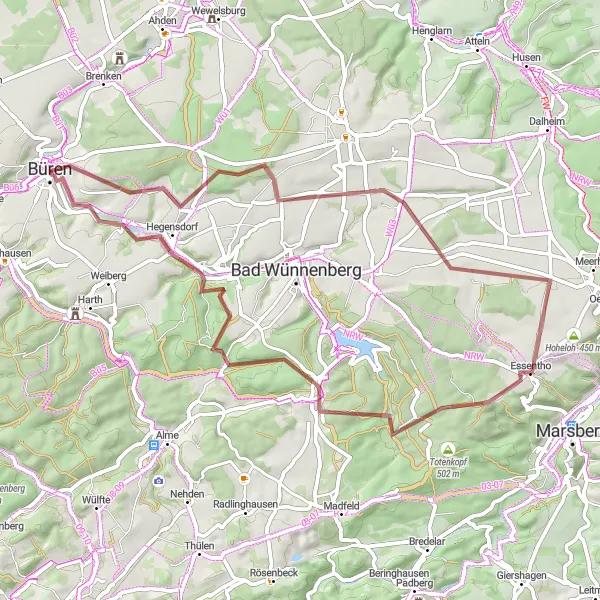 Map miniature of "Rural Adventures" cycling inspiration in Detmold, Germany. Generated by Tarmacs.app cycling route planner