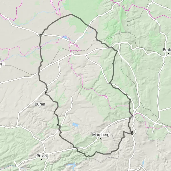 Map miniature of "Challenge of the Hills" cycling inspiration in Detmold, Germany. Generated by Tarmacs.app cycling route planner