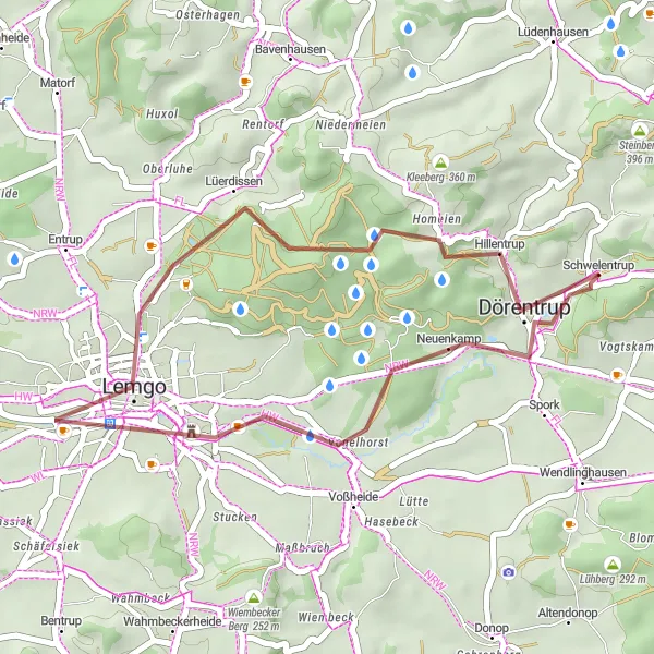 Karten-Miniaturansicht der Radinspiration "Kurze Gravel-Route um Dörentrup" in Detmold, Germany. Erstellt vom Tarmacs.app-Routenplaner für Radtouren