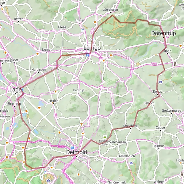 Map miniature of "Detmold-Hiddeser Berg-Lemgo" cycling inspiration in Detmold, Germany. Generated by Tarmacs.app cycling route planner