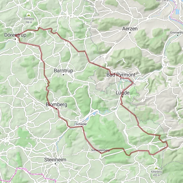 Map miniature of "Exploring Natural Wonders" cycling inspiration in Detmold, Germany. Generated by Tarmacs.app cycling route planner