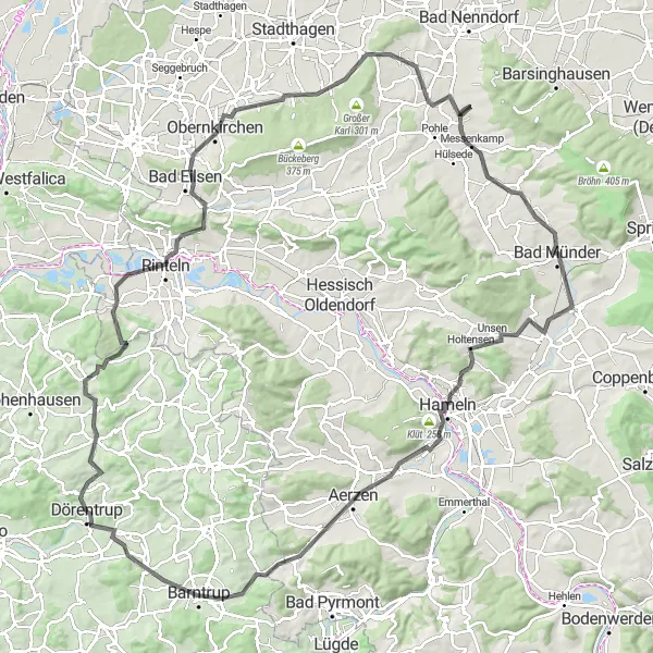 Map miniature of "The Hill Country Tour" cycling inspiration in Detmold, Germany. Generated by Tarmacs.app cycling route planner