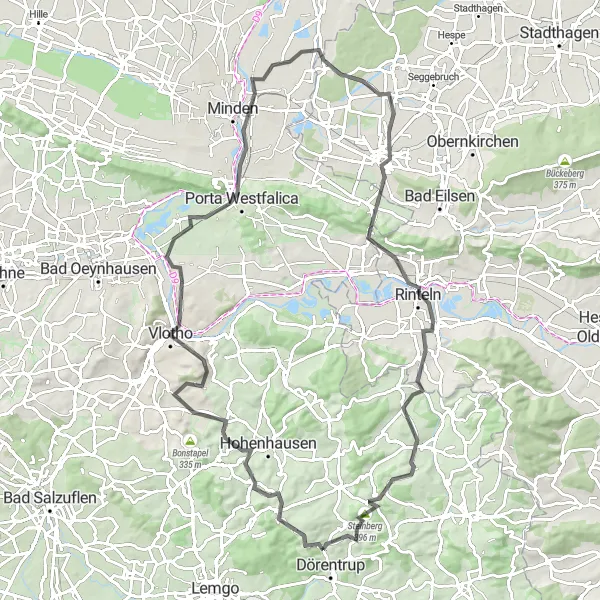 Map miniature of "Detmold-Amelungsburg-Vlotho-Dörentrup" cycling inspiration in Detmold, Germany. Generated by Tarmacs.app cycling route planner