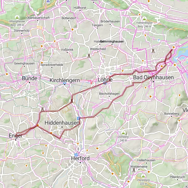 Map miniature of "Gravel Route: Detmold and Surroundings" cycling inspiration in Detmold, Germany. Generated by Tarmacs.app cycling route planner