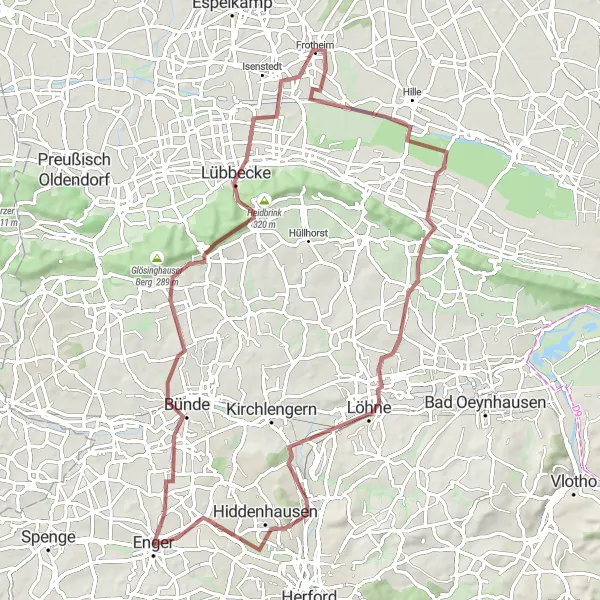 Map miniature of "Gravel Challenge: Hills and Scenic Beauty" cycling inspiration in Detmold, Germany. Generated by Tarmacs.app cycling route planner