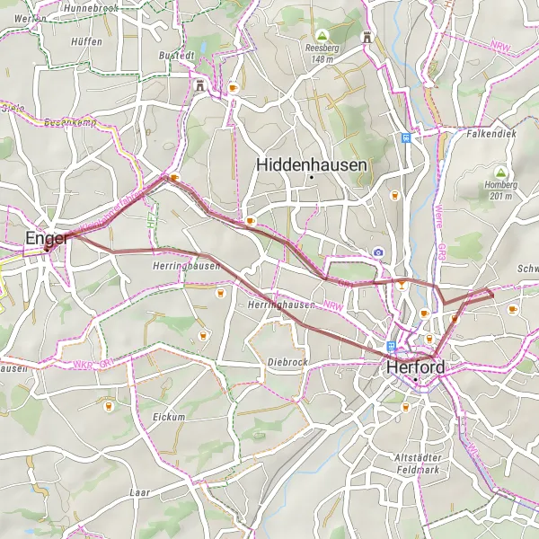 Karten-Miniaturansicht der Radinspiration "Rund um Enger - Luttenberg und Herringhausen" in Detmold, Germany. Erstellt vom Tarmacs.app-Routenplaner für Radtouren