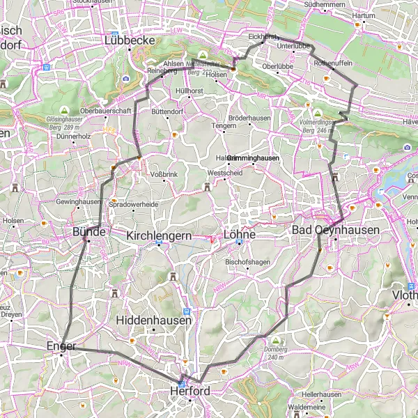 Karten-Miniaturansicht der Radinspiration "Oeynhausen Bergtour" in Detmold, Germany. Erstellt vom Tarmacs.app-Routenplaner für Radtouren