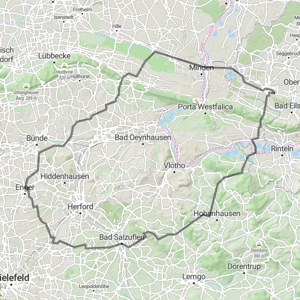 Karten-Miniaturansicht der Radinspiration "Auf den Spuren der Dörfer und Burgen" in Detmold, Germany. Erstellt vom Tarmacs.app-Routenplaner für Radtouren
