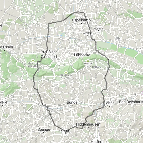 Map miniature of "Enger Highlights" cycling inspiration in Detmold, Germany. Generated by Tarmacs.app cycling route planner