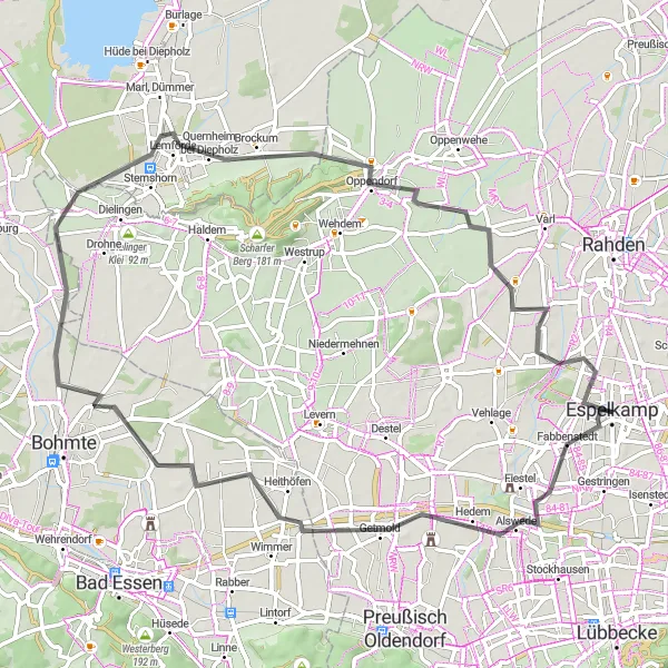 Map miniature of "Hidden Villages Adventure" cycling inspiration in Detmold, Germany. Generated by Tarmacs.app cycling route planner