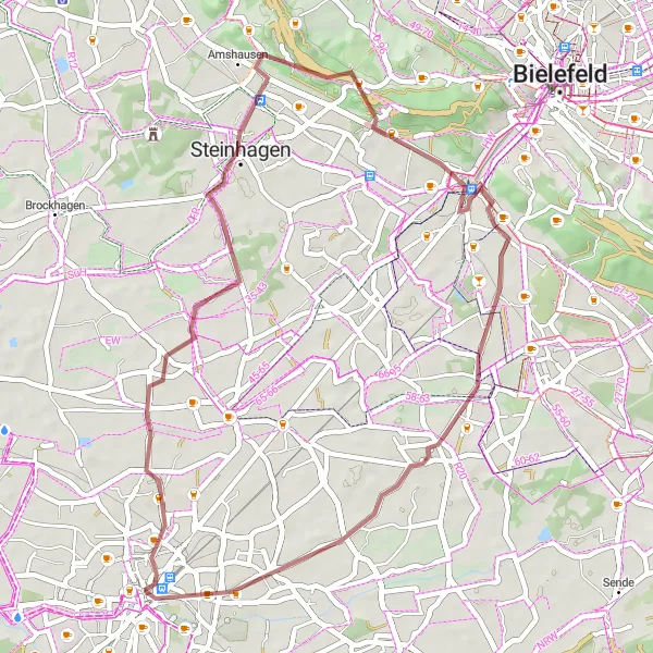 Map miniature of "Hollen to Friedrichsdorf" cycling inspiration in Detmold, Germany. Generated by Tarmacs.app cycling route planner