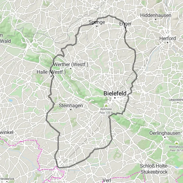 Karten-Miniaturansicht der Radinspiration "Detmold und Umgebung auf zwei Rädern" in Detmold, Germany. Erstellt vom Tarmacs.app-Routenplaner für Radtouren