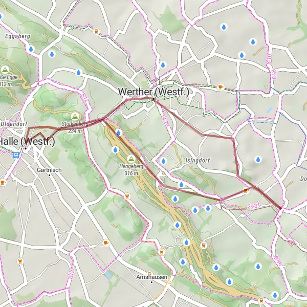 Map miniature of "Hengeberg Gravel Loop" cycling inspiration in Detmold, Germany. Generated by Tarmacs.app cycling route planner