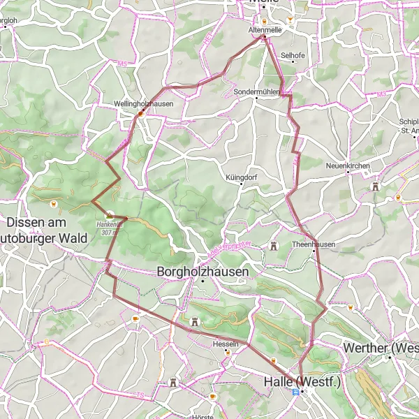 Map miniature of "Wellingholzhausen Exploration" cycling inspiration in Detmold, Germany. Generated by Tarmacs.app cycling route planner