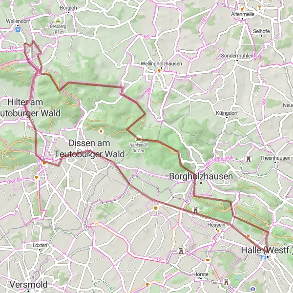 Map miniature of "Detmold Gravel Escape" cycling inspiration in Detmold, Germany. Generated by Tarmacs.app cycling route planner