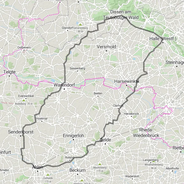 Map miniature of "Teuto Road Adventure" cycling inspiration in Detmold, Germany. Generated by Tarmacs.app cycling route planner