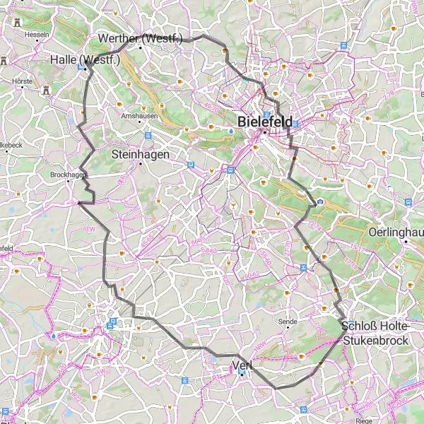 Map miniature of "Detmold Road Challenge" cycling inspiration in Detmold, Germany. Generated by Tarmacs.app cycling route planner