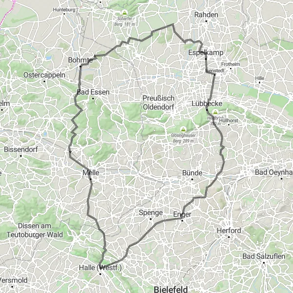 Map miniature of "Detmold Extended Road Adventure" cycling inspiration in Detmold, Germany. Generated by Tarmacs.app cycling route planner