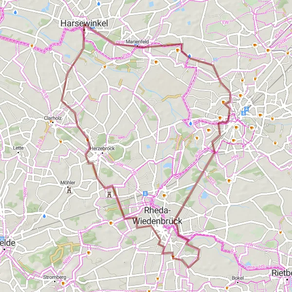 Map miniature of "Gravel Adventure" cycling inspiration in Detmold, Germany. Generated by Tarmacs.app cycling route planner