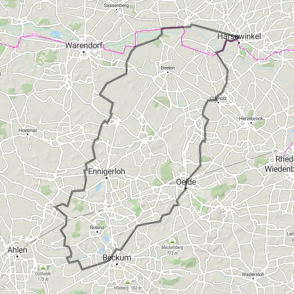 Map miniature of "Clarholz Circuit" cycling inspiration in Detmold, Germany. Generated by Tarmacs.app cycling route planner