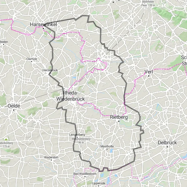Map miniature of "From Harsewinkel to Herzebrock" cycling inspiration in Detmold, Germany. Generated by Tarmacs.app cycling route planner