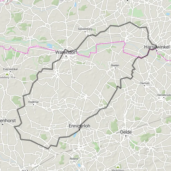 Map miniature of "Ennigerloh Loop" cycling inspiration in Detmold, Germany. Generated by Tarmacs.app cycling route planner