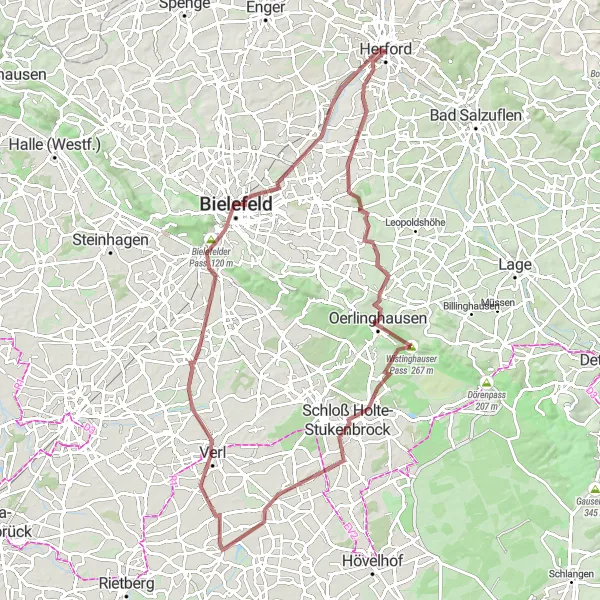 Karten-Miniaturansicht der Radinspiration "Rund um Herford und Bielefeld" in Detmold, Germany. Erstellt vom Tarmacs.app-Routenplaner für Radtouren