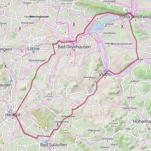 Karten-Miniaturansicht der Radinspiration "Entdeckungstour auf Gravelwegen rund um Herford" in Detmold, Germany. Erstellt vom Tarmacs.app-Routenplaner für Radtouren