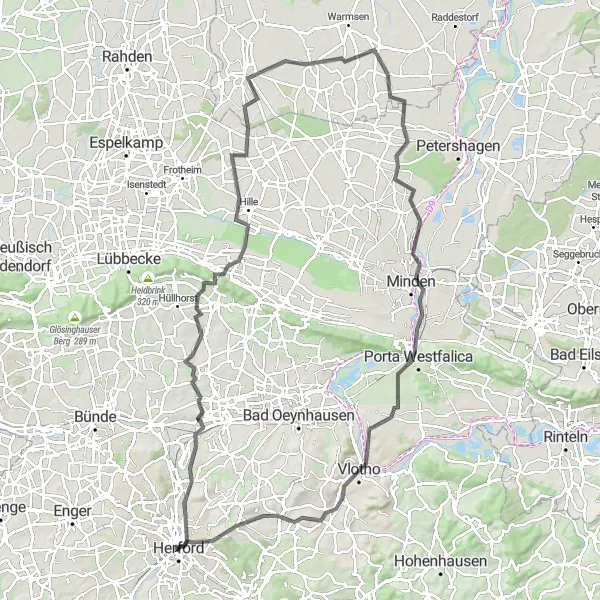 Map miniature of "Panoramic Views and Cultural Treasures" cycling inspiration in Detmold, Germany. Generated by Tarmacs.app cycling route planner