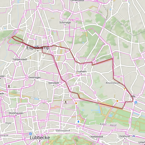 Map miniature of "Gravel Ride to Nordturm" cycling inspiration in Detmold, Germany. Generated by Tarmacs.app cycling route planner