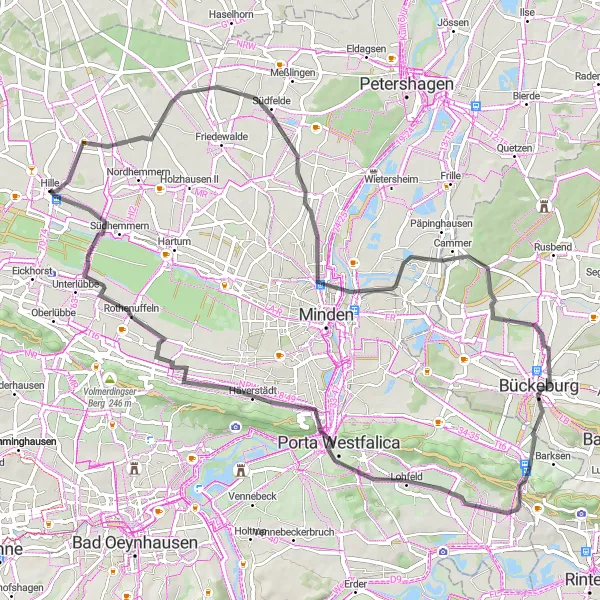 Map miniature of "Hille Ring Cycling Route" cycling inspiration in Detmold, Germany. Generated by Tarmacs.app cycling route planner