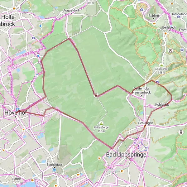 Karten-Miniaturansicht der Radinspiration "Naturerlebnis rund um Langelauberg und Oesterholz-Haustenbeck" in Detmold, Germany. Erstellt vom Tarmacs.app-Routenplaner für Radtouren