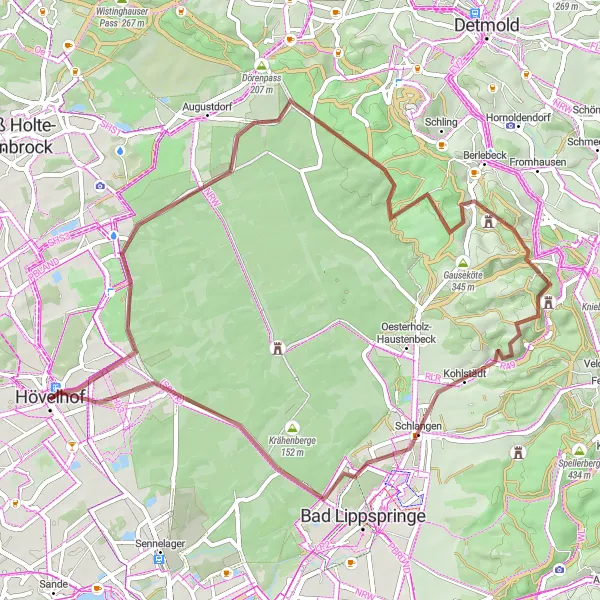 Karten-Miniaturansicht der Radinspiration "Abenteuerliche Tour durch Bielstein und Barnacken" in Detmold, Germany. Erstellt vom Tarmacs.app-Routenplaner für Radtouren