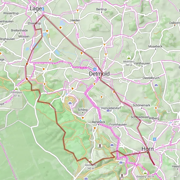 Map miniature of "The Gravel Detmold Loop" cycling inspiration in Detmold, Germany. Generated by Tarmacs.app cycling route planner