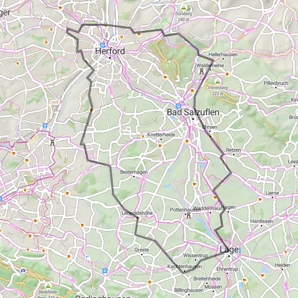 Map miniature of "Detmold Climbing Challenge" cycling inspiration in Detmold, Germany. Generated by Tarmacs.app cycling route planner