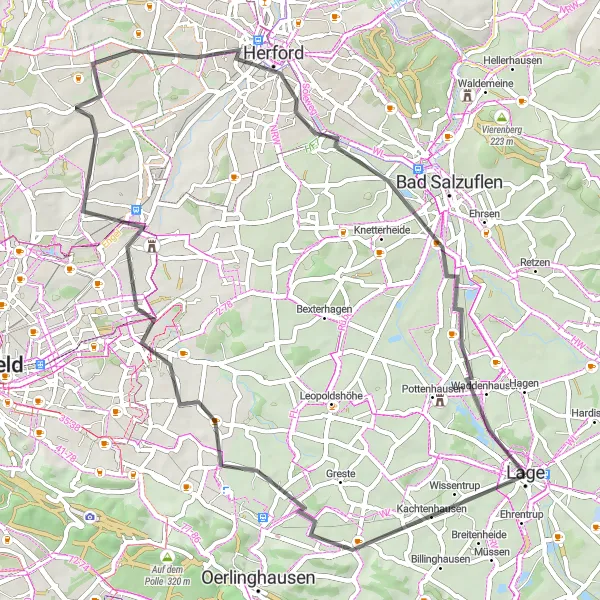 Map miniature of "Historic Highlights of Detmold" cycling inspiration in Detmold, Germany. Generated by Tarmacs.app cycling route planner